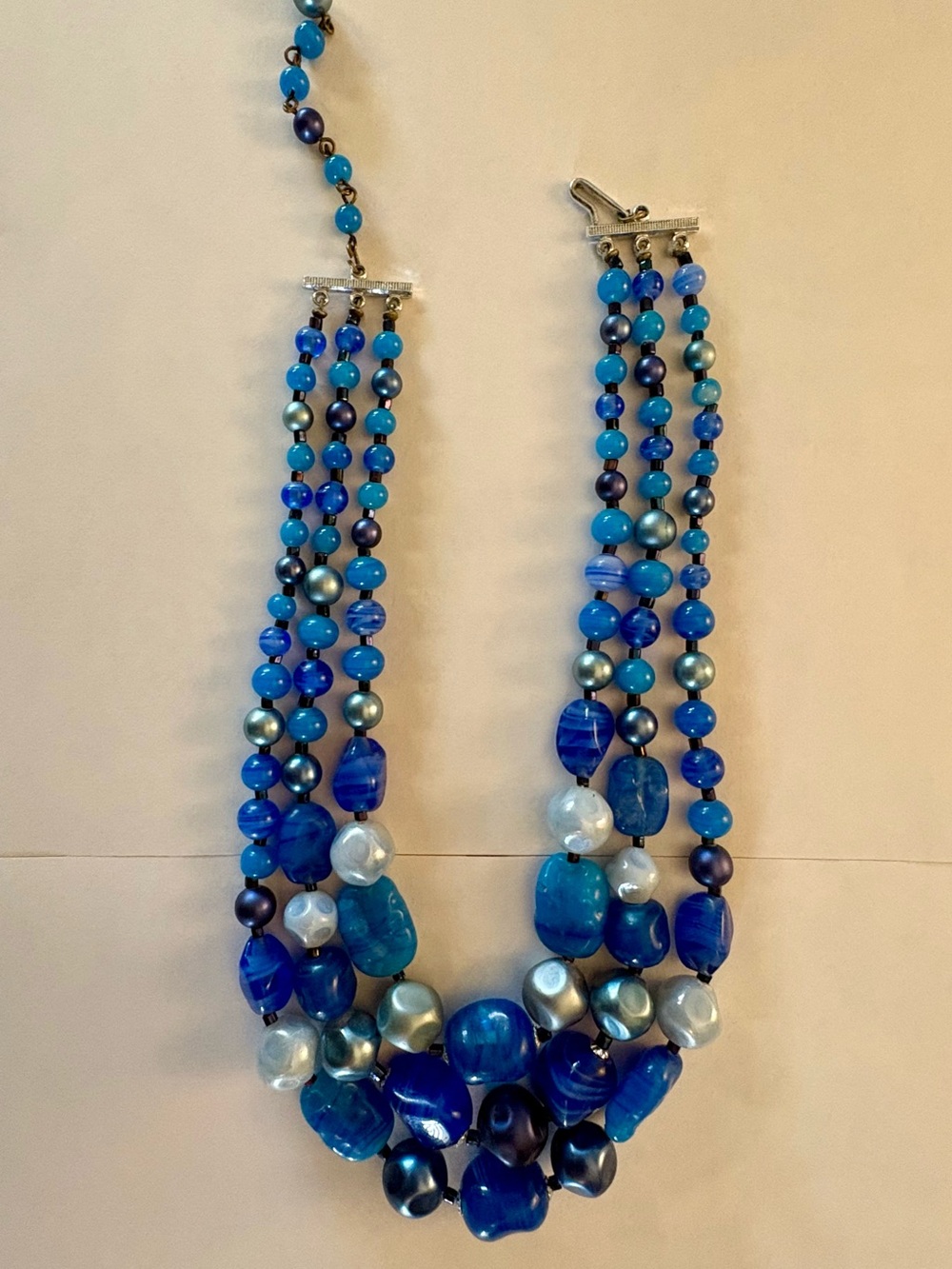 Vintage Chunky Multi-Strand Blue Beaded Necklace - Women Jewelry